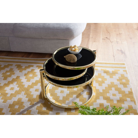 Rootz Coffee Table - Three Layers - Side Table - Round Coffee Table - Metal - Glass - Black - Gold/Copper