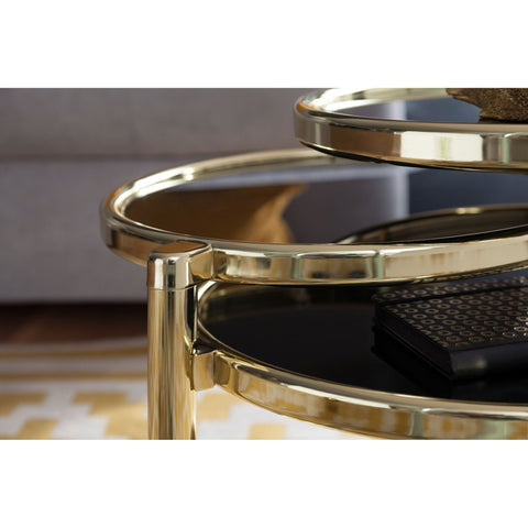 Rootz Coffee Table - Three Layers - Side Table - Round Coffee Table - Metal - Glass - Black - Gold/Copper
