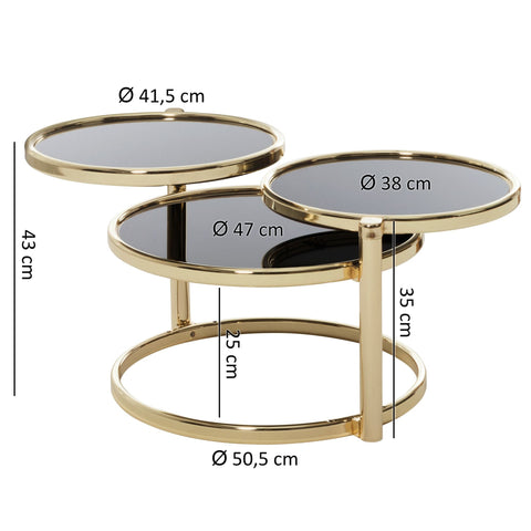 Rootz Coffee Table - Three Layers - Side Table - Round Coffee Table - Metal - Glass - Black - Gold/Copper