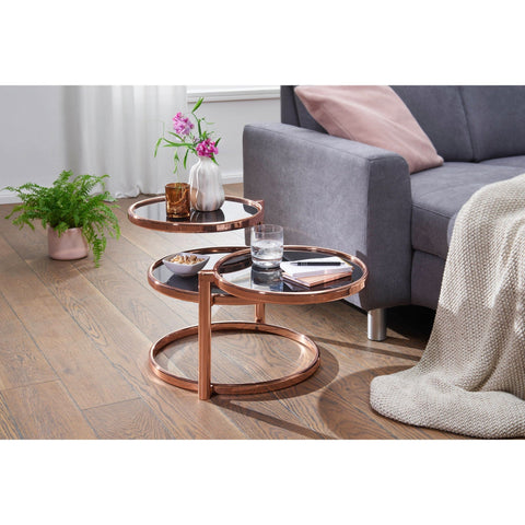 Rootz Coffee Table - Three Layers - Side Table - Round Coffee Table - Metal - Glass - Black - Gold/Copper