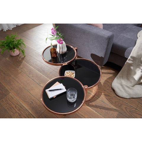 Rootz Coffee Table - Three Layers - Side Table - Round Coffee Table - Metal - Glass - Black - Gold/Copper