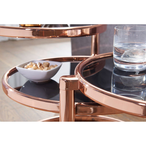 Rootz Coffee Table - Three Layers - Side Table - Round Coffee Table - Metal - Glass - Black - Gold/Copper