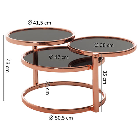 Rootz Coffee Table - Three Layers - Side Table - Round Coffee Table - Metal - Glass - Black - Gold/Copper