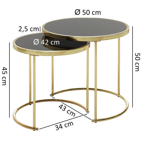 Rootz Black-Gold Nesting Table Set - Modern Metal and Glass Side Tables - 2-Piece Coffee Table - Small Living Room Storage
