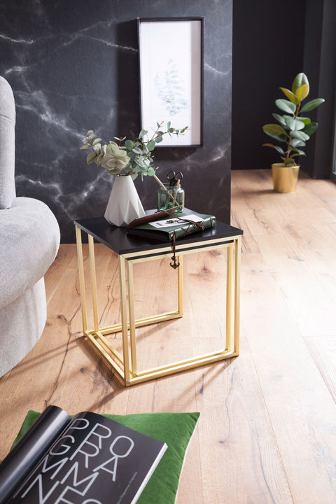 Rootz Black-Gold Table Set - Modern Metal and MDF Side Tables -  Wooden Plate - 2-Piece Coffee Table - Small Living Room Storage -
