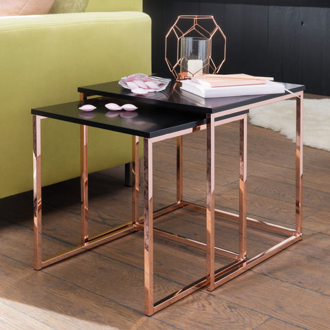Rootz Side Tables - Coffee Tables - Set Of 2 - Modern Tables - Metal - Black - Copper