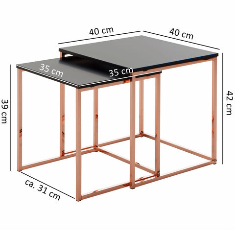 Rootz Side Tables - Coffee Tables - Set Of 2 - Modern Tables - Metal - Black - Copper