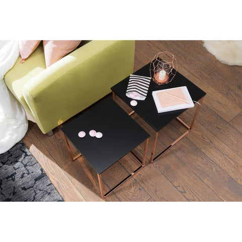Rootz Side Tables - Coffee Tables - Set Of 2 - Modern Tables - Metal - Black - Copper