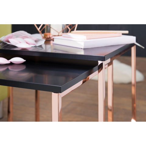 Rootz Side Tables - Coffee Tables - Set Of 2 - Modern Tables - Metal - Black - Copper