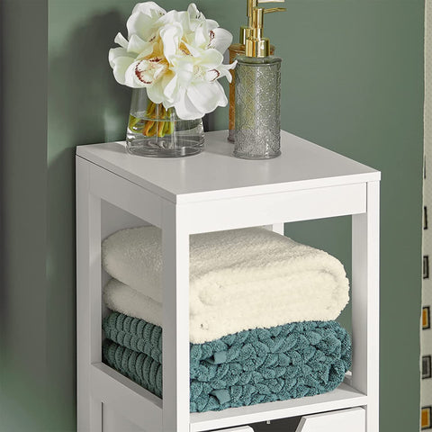 Rootz White Floor Standing Bathroom Storage Cabinet Unit with 1 Shelf and 2 Drawers