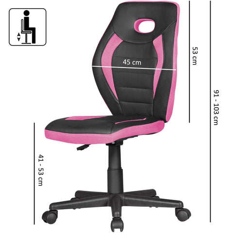 Rootz Child Swivel Chair - Black & Pink - For Ages 6+ with Backrest - Ergonomic Swivel Chair - Height Adjustable Youth Office Chair - Armless Children's Desk Chair