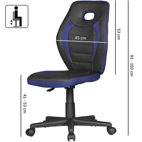 Rootz Children's Desk Chair - Black & Blue - For Ages 6+ with Backrest - Ergonomic Swivel Chair - Height Adjustable Youth Office Chair - Armless Children's Desk Chair