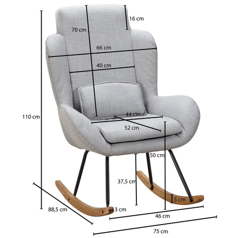 Rootz Rocchair - Modern Gray Fabric Swing Armchair - Wood Frame - Upholstered Relax Chair - 75x110x88.5CM