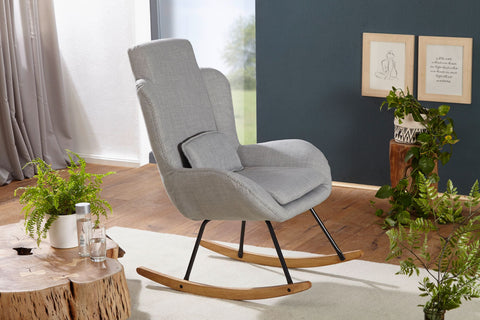 Rootz Rocchair - Modern Gray Fabric Swing Armchair - Wood Frame - Upholstered Relax Chair - 75x110x88.5CM