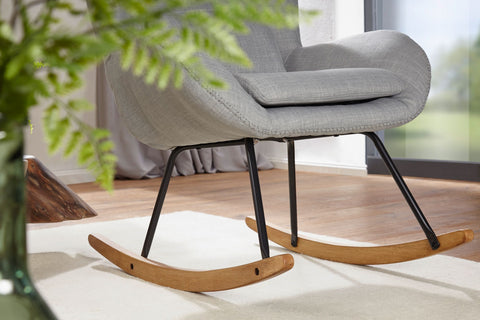 Rootz Rocchair - Modern Gray Fabric Swing Armchair - Wood Frame - Upholstered Relax Chair - 75x110x88.5CM