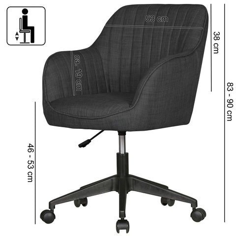 Rootz Desk Chair - Anthracite Fabric - Design Swivel Chair with Backrest - Retro Office Chair with Casters - Comfortable Designer Shell Chair - PC Chair, Desk Chair, Office Chair - 120kg Load Capacity