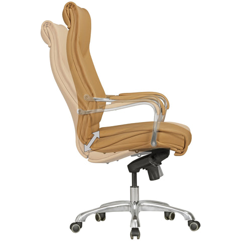 Rootz Office Chair Cover - Caramel Faux Leather - Design Desk Chair - Executive Chair - Height Adjustable Swivel Chair - Ergonomic with Armrests, Upholstered High Backrest, and Rocking Function - X-XL 150kg
