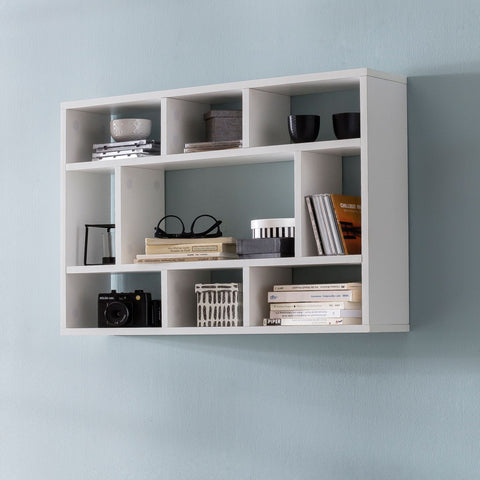 Rootz Wall Shelf - Modern Wooden Hanging Shelf - Design Floating Wall Board - Decorative Shelf for Living Room - Narrow Bookcase - White - 75x51x16cm