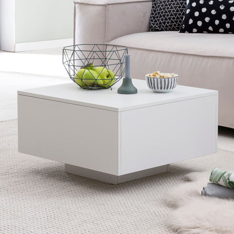 Rootz Wood Coffee Table - Modern Coffee Table - White Square Side Table - Design Lounge Table - Living Room Coffee Table -  60x60x35.5cm