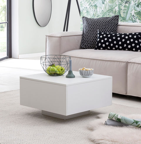Rootz Wood Coffee Table - Modern Coffee Table - White Square Side Table - Design Lounge Table - Living Room Coffee Table -  60x60x35.5cm