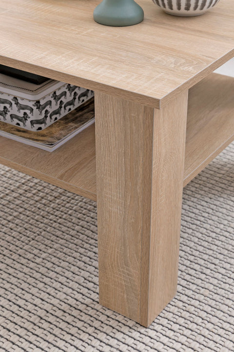 Rootz Coffee Table - Sonoma Oak - Design Wooden Table with Shelf - Lounge Table with Storage - Living Room Coffee Table - 60x42x60cm