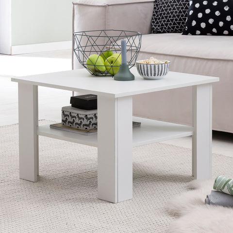 Rootz Coffee Table - Coffee Tables - Wooden Coffee Table - White - Open Compartment - Storage Space - 60 x 42 x 60 cm