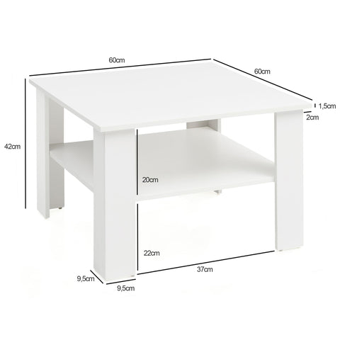 Rootz Coffee Table - Coffee Tables - Wooden Coffee Table - White - Open Compartment - Storage Space - 60 x 42 x 60 cm