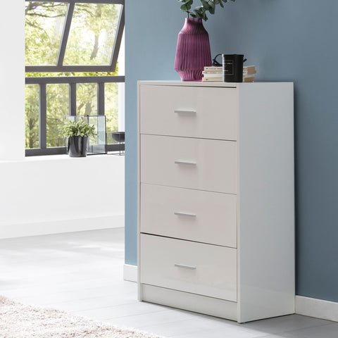 Rootz Sideboard - High Gloss Design - Modern Wood Sideboard - Narrow Dining Room Drawer Chest - White - 60x90x30cm