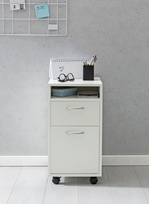 Rootz Roll Container - Modern Rolling Chest of Drawers - Office Container with Door - Small Desk Cabinet on Wheels - White - 33x63x38 cm