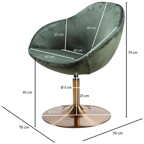 Rootz Lounge Chair - Design Swivel Club Chair with Armrests - Lounge Swivel Chair - Cocktail Chair - Visitor Armchair with Upholstered Fabric Cover - Velvet Green-Gold - 70x79x70 cm
