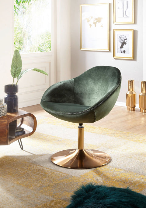Rootz Lounge Chair - Design Swivel Club Chair with Armrests - Lounge Swivel Chair - Cocktail Chair - Visitor Armchair with Upholstered Fabric Cover - Velvet Green-Gold - 70x79x70 cm