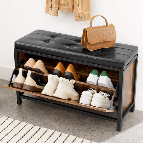 Rootz Shoe Bench - Shoe Cabinet - Storage - 6 Pairs of Shoes - Industrial - 80 x 30 x 51 cm - Brown - Black