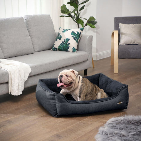 Rootz Dog Bed - Dog Bed For Large Dogs - Dog Sleeping Bed - Dog Cave Bed - Dog Orthopedic Bed - Dog Raised Bed - Imitation Linen - Polyester Fabric With Nubs - PP Filling - Plush - Dark Grey - 90 x 75 x 25 cm (L x W x H)