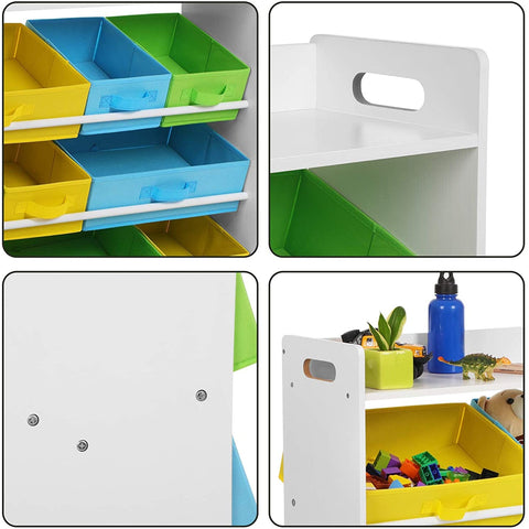 Rootz´s Toy organizer with 9 removable bins made of non-woven fabric - Storage space - Bookshelf - Storage cabinet - Toy organizer - Toy cabinet - Wooden frame - MDF - White