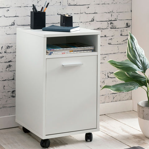 Rootz Roll Container - Drawer Cabinet for Office - Desk Container with Door & Tray - Side Container on Casters - Small Office Storage - White - (33x60x38 cm)