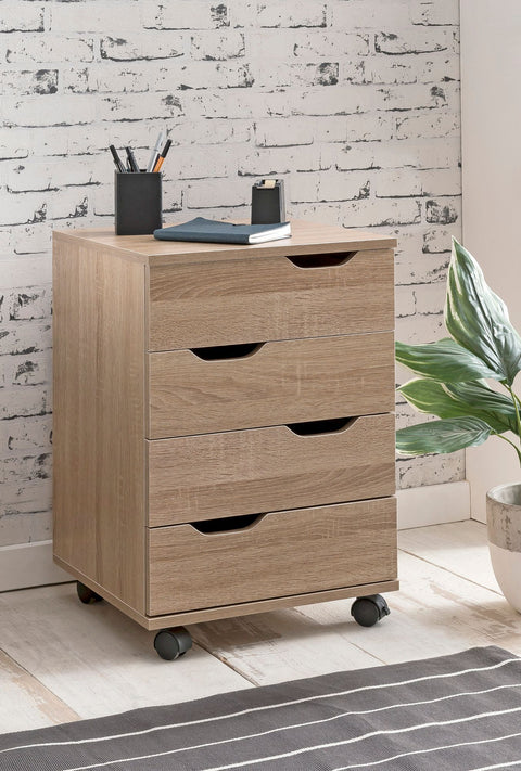 Rootz Roll Container - Sonoma - Drawer Cabinet for Office - Desk Container with Drawers - Side Container on Casters - Small Office Storage - (40x60x40 cm)