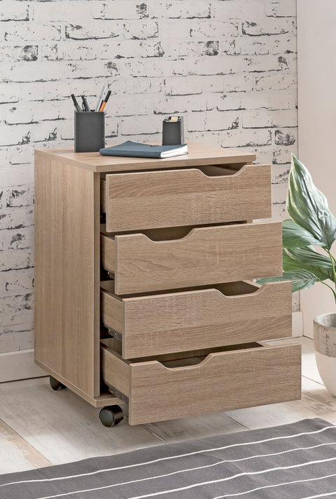 Rootz Roll Container - Sonoma - Drawer Cabinet for Office - Desk Container with Drawers - Side Container on Casters - Small Office Storage - (40x60x40 cm)