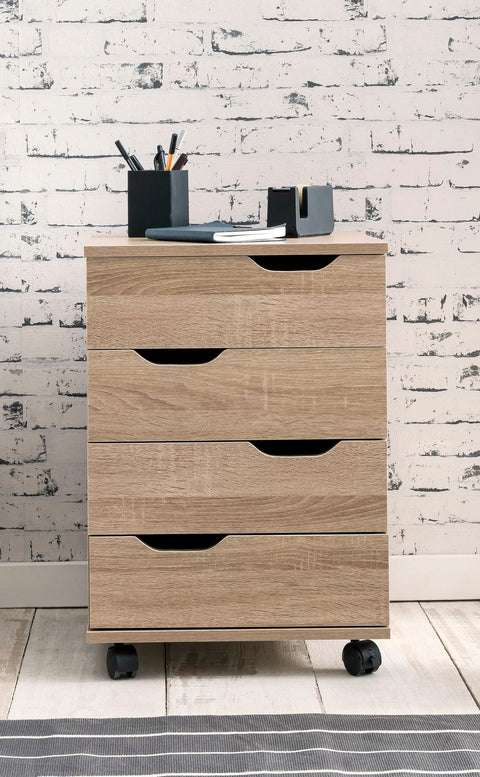 Rootz Roll Container - Sonoma - Drawer Cabinet for Office - Desk Container with Drawers - Side Container on Casters - Small Office Storage - (40x60x40 cm)