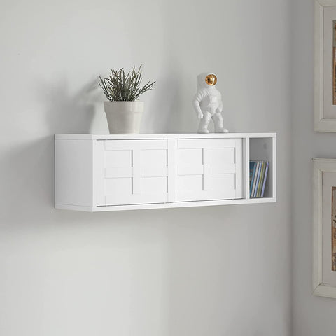 Rootz Floating Wall Shelf - Wall Storage Cabinet Unit with Sliding Doors - W75 x D20 x H23cm