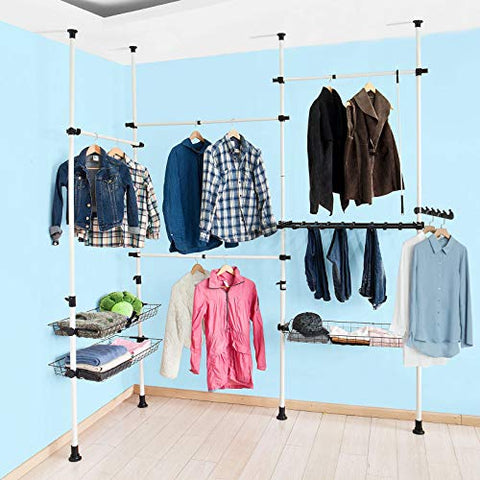 Rootz Telescopic Wardrobe Organizer - Hanging Rail - Clothes Rack - Storage Shelving