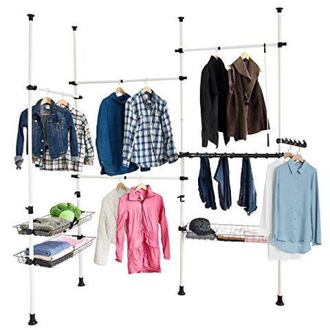 Rootz Telescopic Wardrobe Organizer - Hanging Rail - Clothes Rack - Storage Shelving