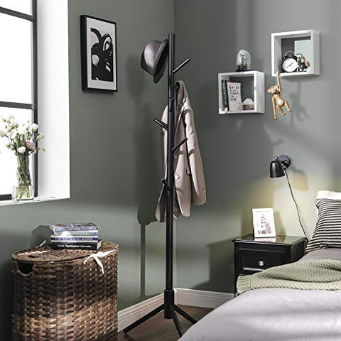 Rootz Coat Stand - Coat Rack Stand - Freestanding Coat Stand - Wooden Coat Stand - Hallway Coat Stand - Standing Coat Stand - Coat Stand With Hooks - Rubberwood - Black - 47 x 47 x 175 cm (L x W x H)