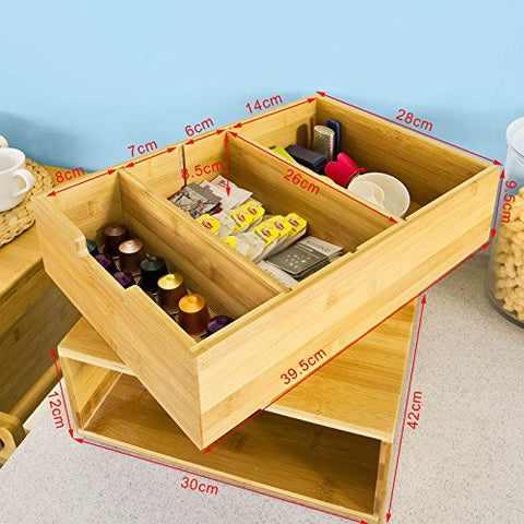 Rootz Coffee Machine Stand & Coffee Pod Capsule Teabags Drawer Box Holder Cabinet-Bamboo