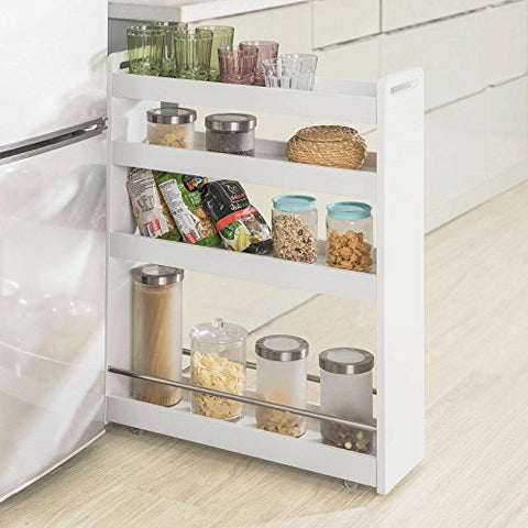 Rootz White 4 Tiers Serving Trolley - Slide Out Storage Rack Shelf on Wheels