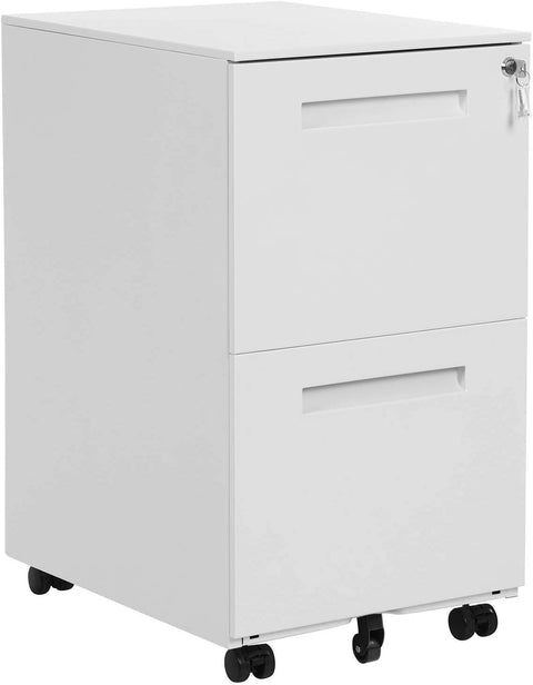 Rootz Drawer Unit - Filing Cabinet - On Wheels - 2 Drawers - Lock - White - Metal - 39 x 45 x 69.5 cm
