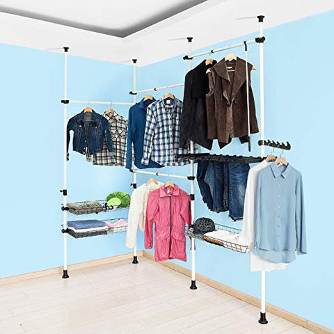 Rootz Telescopic Wardrobe Organizer - Hanging Rail - Clothes Rack - Storage Shelving