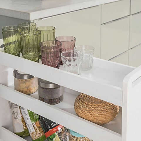 Rootz White 4 Tiers Serving Trolley - Slide Out Storage Rack Shelf on Wheels