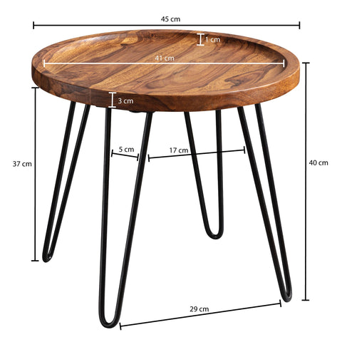 Rootz Round Coffee Table - Sheesham Solid Wood - Hairpin Legs - Wood and Metal Living Room Table - (45x40x45 cm)