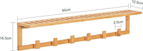 Rootz Bamboo Wall Mounted Coat Rack - Bathroom Wall Towel Rack Shelf with 6 Hooks