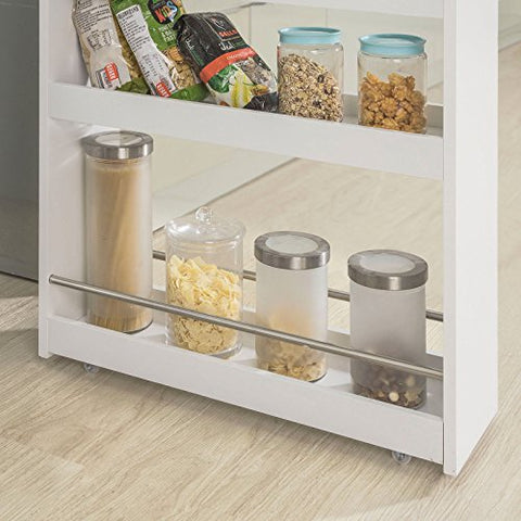 Rootz White 4 Tiers Serving Trolley - Slide Out Storage Rack Shelf on Wheels